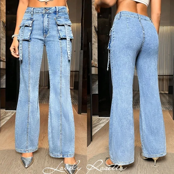 Baby Blue Mid Rise Straight Leg Jeans - Picture 6 of 7